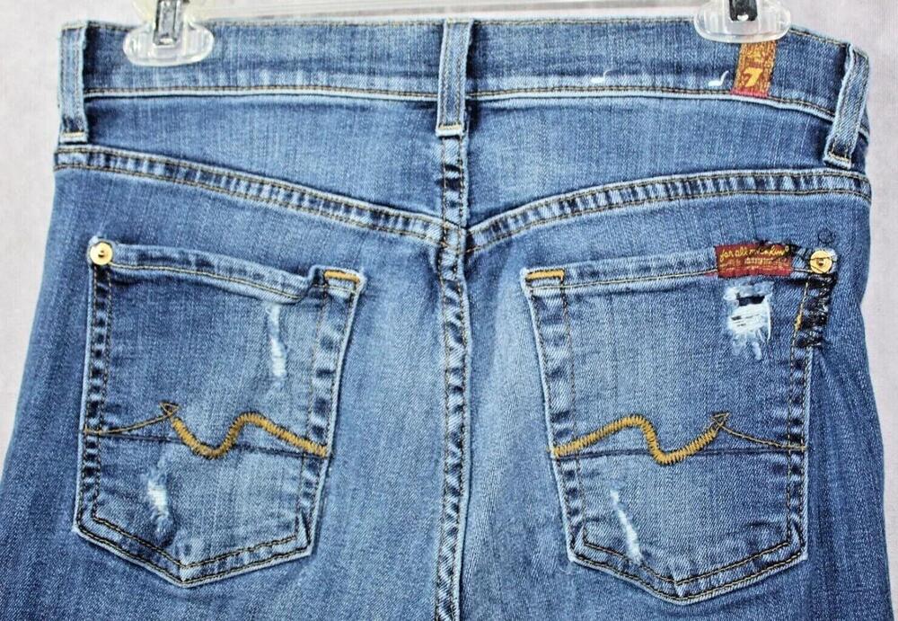 7 For All Mankind Josefina Skinny Boyfriend Jeans Womens Sz 25 Distressed